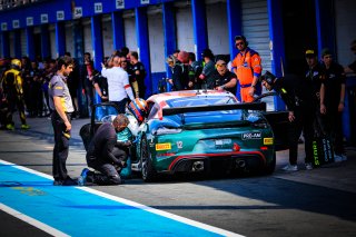 #12 K-Worx Porsche 718Cayman GT4 RS Clubsport Hugo Mogica Pascal Huteau PRO-AM, Course 1, Pit Lane
 | SRO / Patrick Hecq Photography